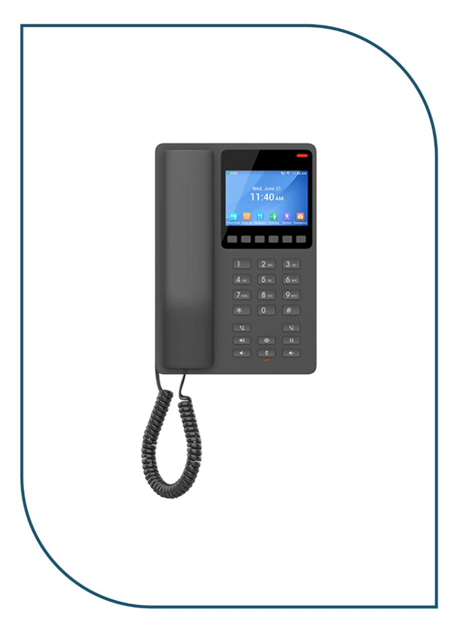 Grandstream GHP631W Compact Hotel IP Phone, 2 SIP accounts, 2 lines, 1x Ethernet 10/100 PoE, Wi-Fi, 480x320 (3.5") Color LCD, 12V/0.5A PSU, Black GHP631W