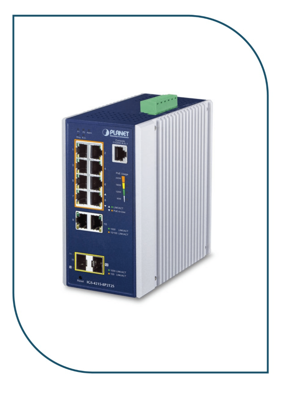 PLANET Industrial 8-Port 10/100/1000T 802.3at PoE + 2-Port 10/100/100T + 2-Port 100/1000X SFP Managed Switch (IGS-4215-8P2T2S) IGS-4215-8P2T2S
