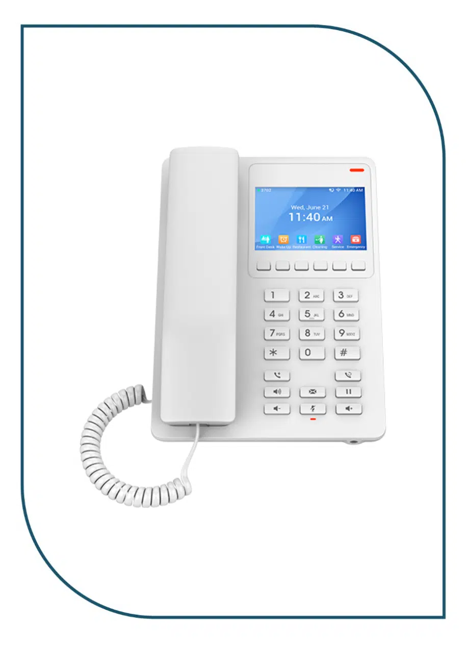 Grandstream GHP630W Compact Hotel IP Phone, 2 SIP accounts, 2 lines, 1x Ethernet 10/100 PoE, Wi-Fi, 480x320 (3.5") Color LCD, 12V/0.5A PSU, White GHP630W