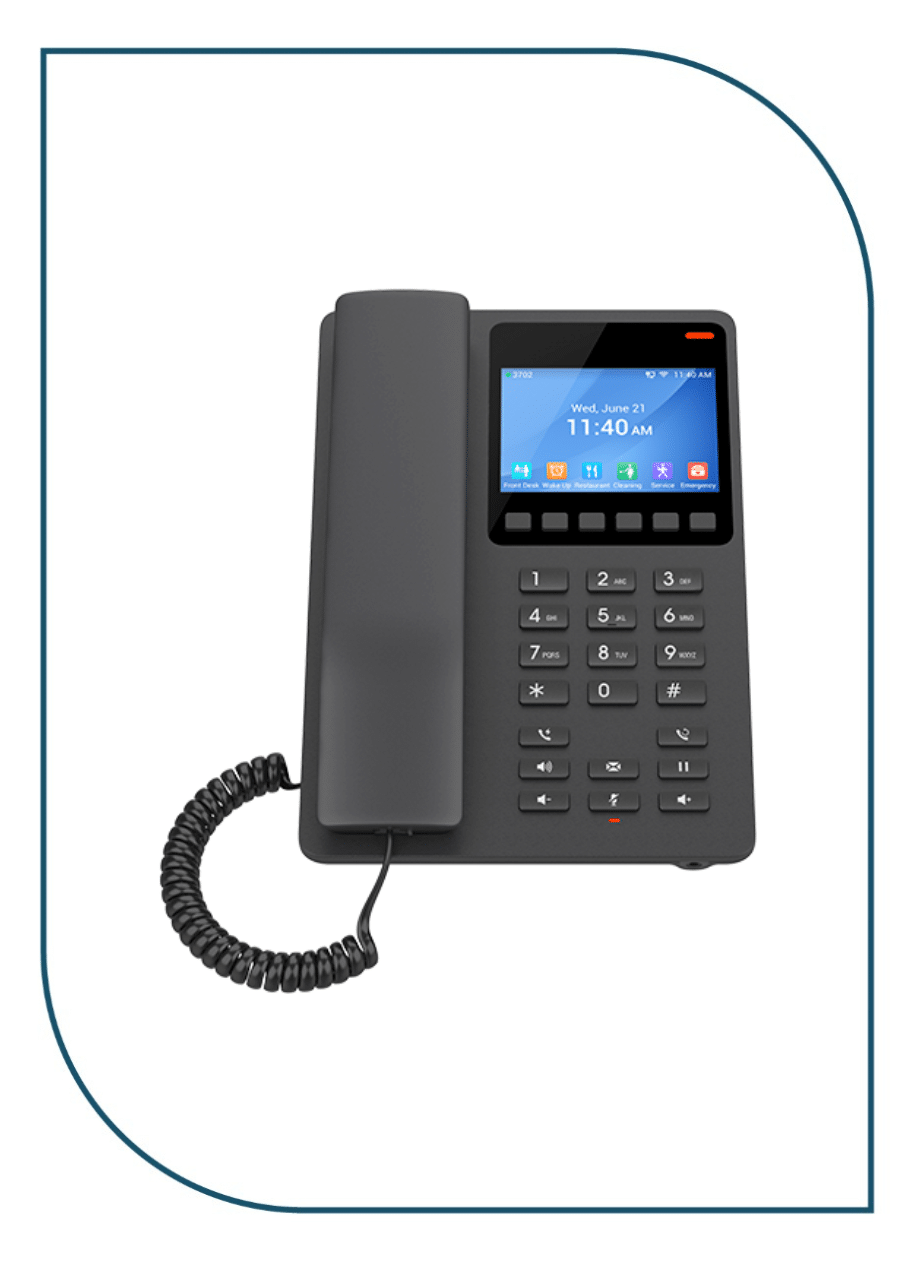 Grandstream GHP631W Compact Hotel IP Phone, 2 SIP accounts, 2 lines, 1x Ethernet 10/100 PoE, Wi-Fi, 480x320 (3.5") Color LCD, 12V/0.5A PSU, Black GHP631W