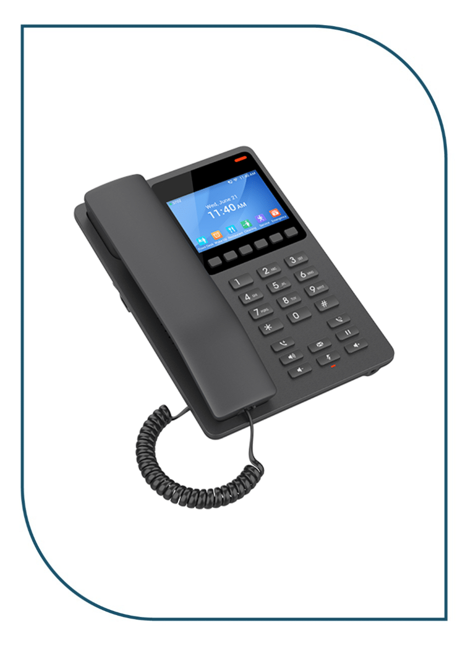Grandstream GHP631W Compact Hotel IP Phone, 2 SIP accounts, 2 lines, 1x Ethernet 10/100 PoE, Wi-Fi, 480x320 (3.5") Color LCD, 12V/0.5A PSU, Black GHP631W