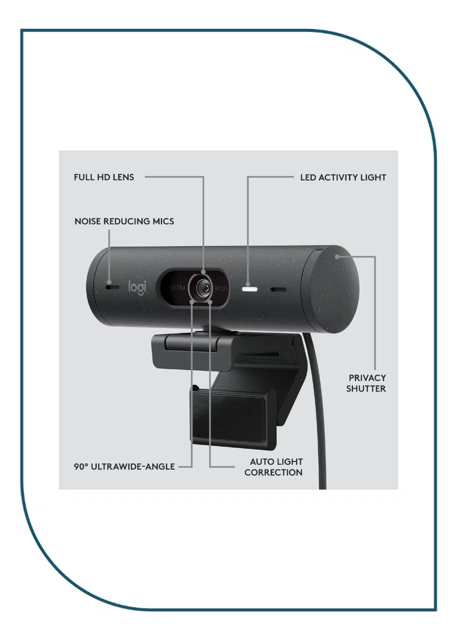 Logitech Brio 500 Full HD 1080p Webcam with Auto-Framing & Show Mode – Graphite – USB-C Logitech Brio 500