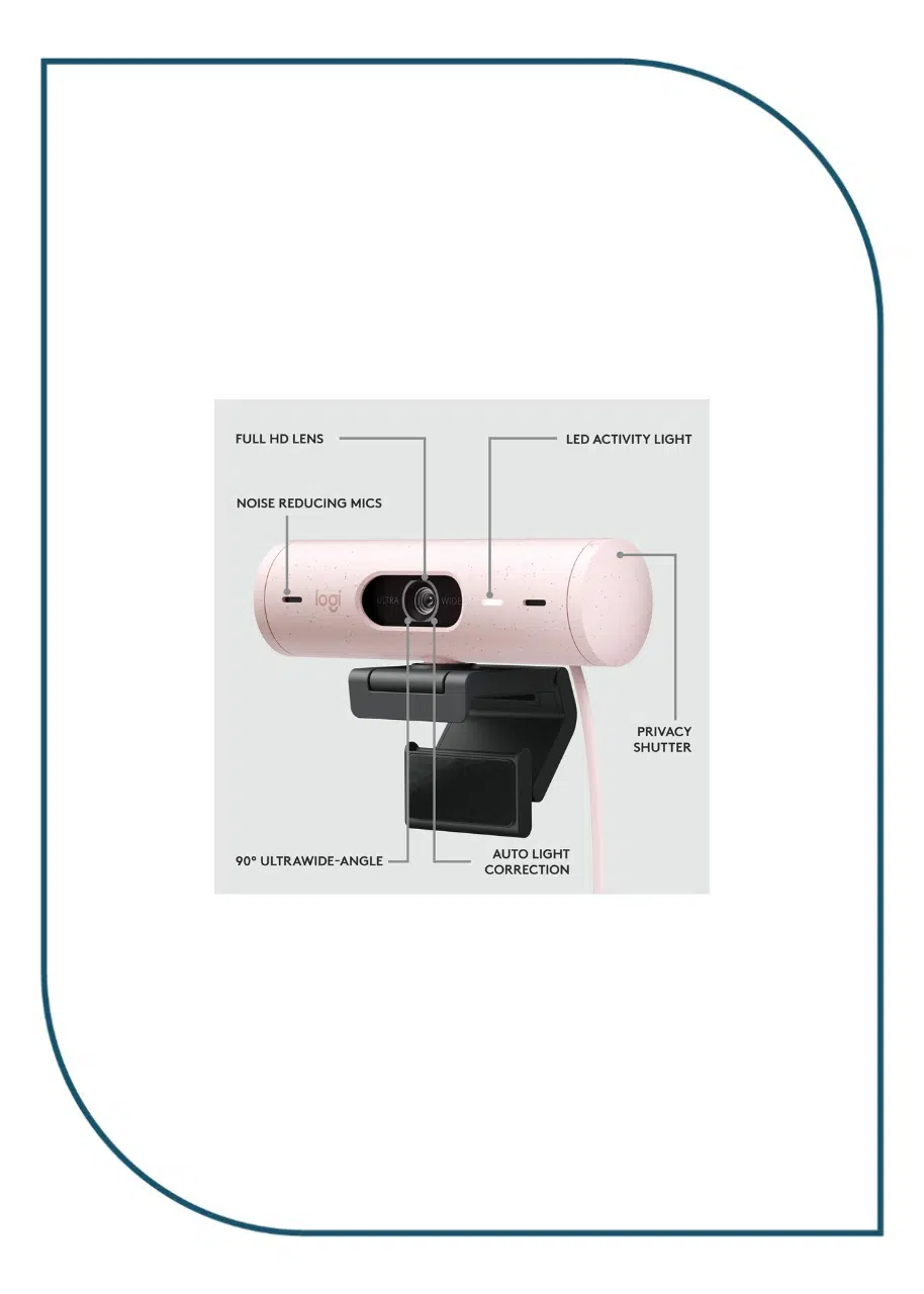 Logitech Brio 500 Full HD 1080p Webcam with Auto-Framing & Show Mode – Rose – USB-C Logitech Brio 500